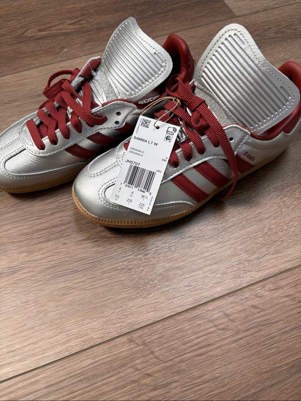 adidas Kids Samba Sneakers in Silver with Maroon Accents Space Originals
